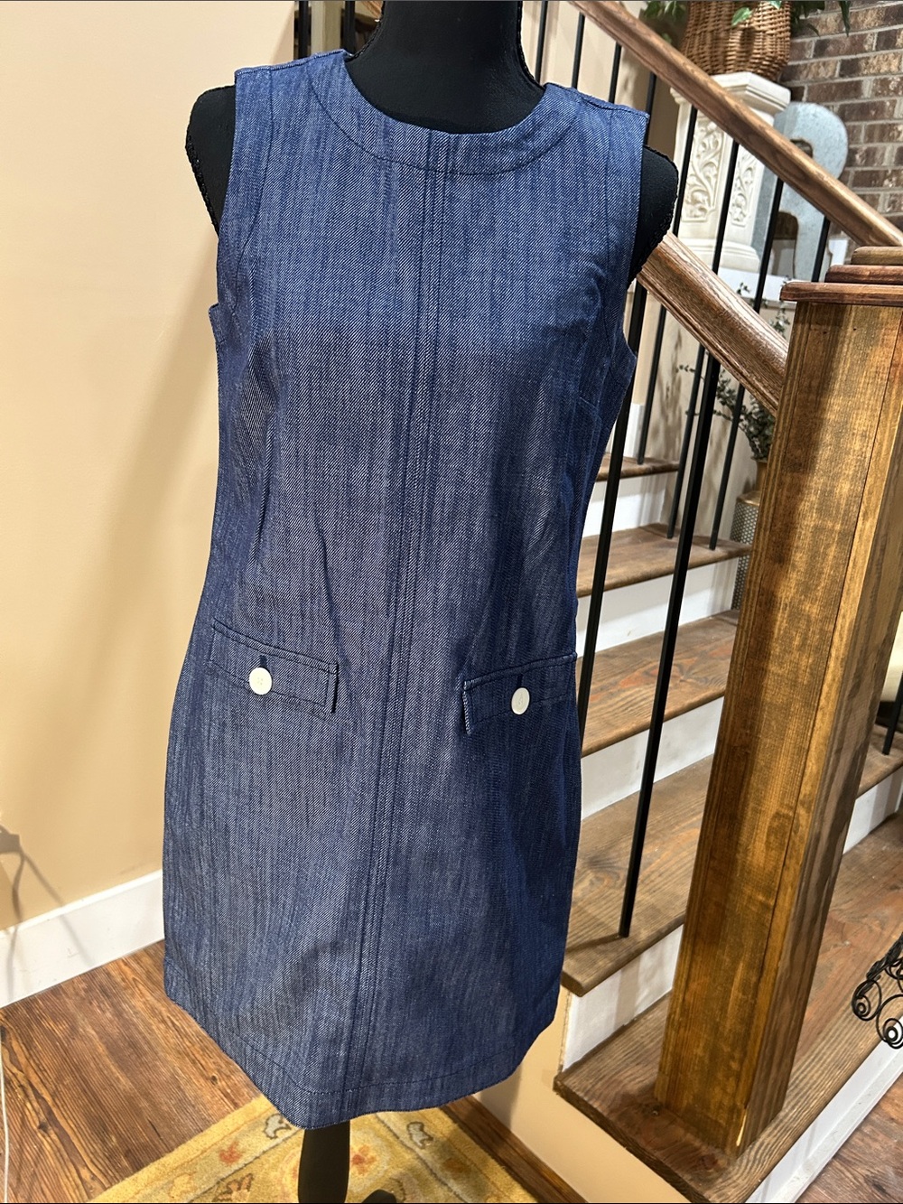 NWTS Loft 2P Classic sleeveless Blue Denim Stretch Shift Dress